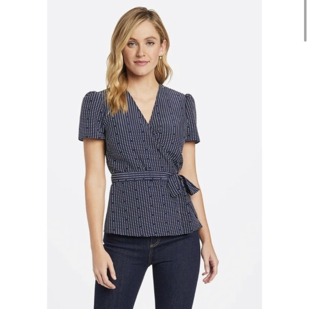 Draper James Blue Heart Print Wrap Top Size 4